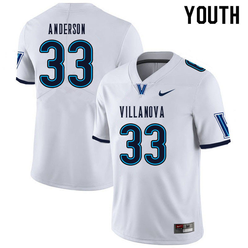 Youth #33 Trajan Anderson Villanova Wildcats College Football Jerseys Sale-White - Click Image to Close